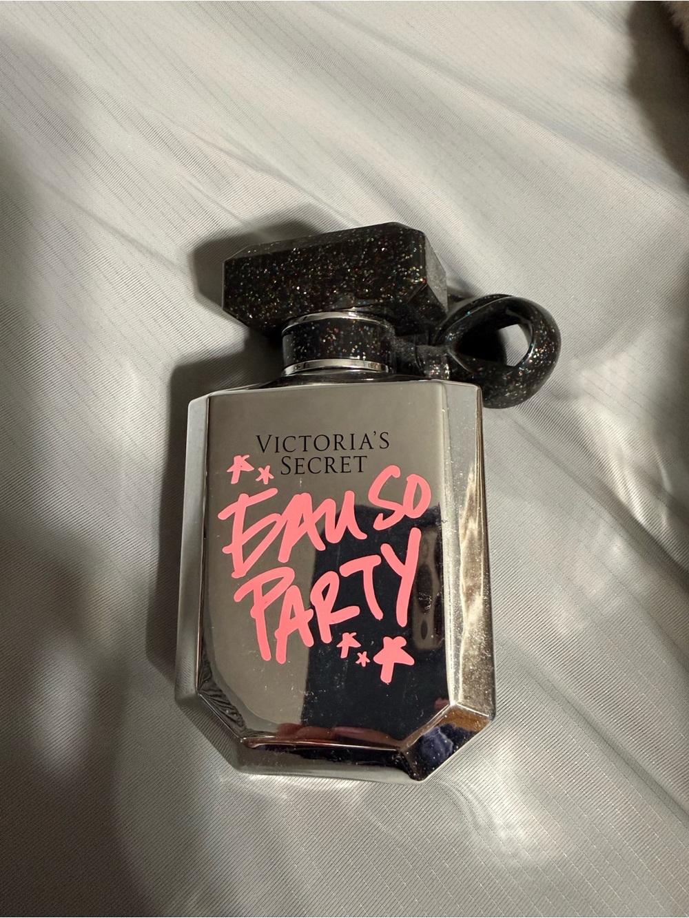 Victoria's Secret Eau So Party Perfume Bottle — Silver with Pink Script